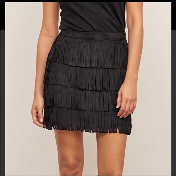 Abercrombie & Fitch Black Fringe Faux Suede Leather Mini Skirt 2 - Picture 2 of 4